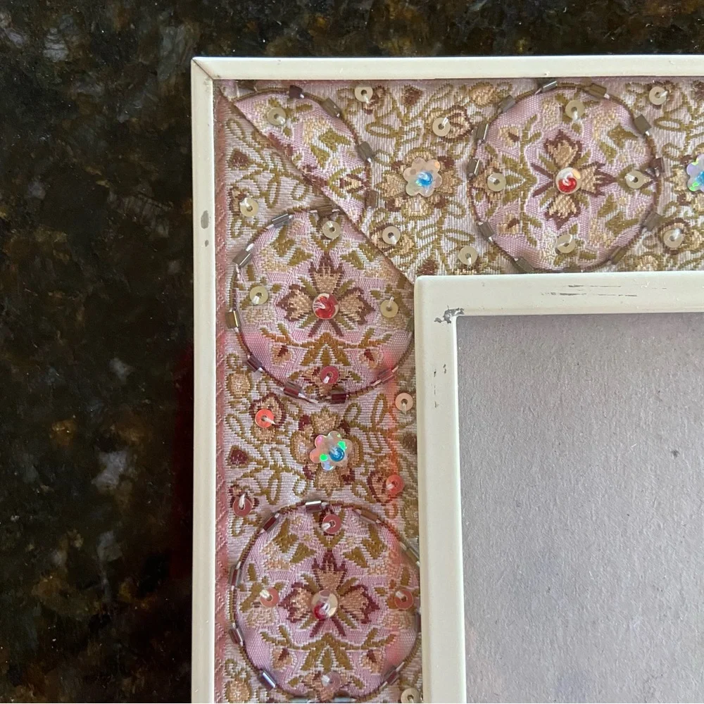 Beaded & Sequin Boho Picture Frame Pink Floral Decorative Accent